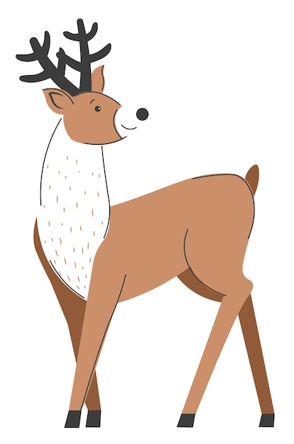 Bosdieren met grote hoorns en pluizige vacht. geïsoleerde icoon van xmas rendieren. kerstviering van de wintervakantie. elk of elandzoogdier bij dierentuin of wildernis. vector in vlakke stijl