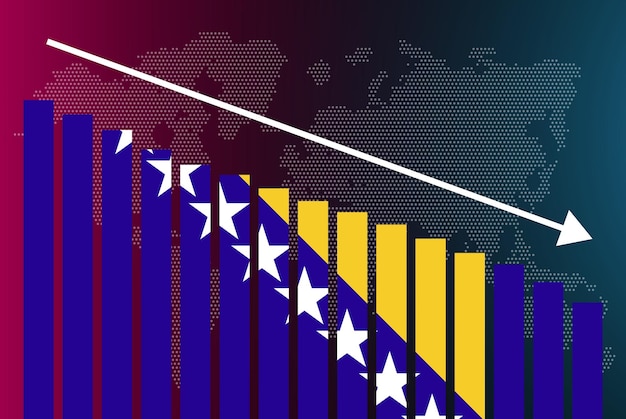 Vettore grafico a barre della bosnia che decresce i valori della crisi e del downgrade del banner delle notizie falliscono e diminuiscono