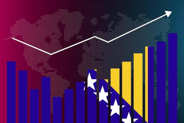 Vector bosnia bar chart graph with ups and downs, increasing values, bosnia country flag on bar graph