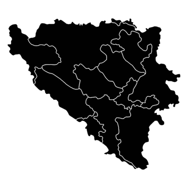 Vettore sfondo della mappa dei contorni della bosnia ed erzegovina con gli stati mappa dei contorni della bosnia ed erzegovina