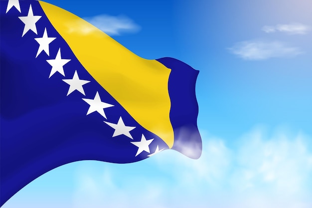 Bosnia and Herzegovina flag in the clouds. Vector flag waving in the sky. National day