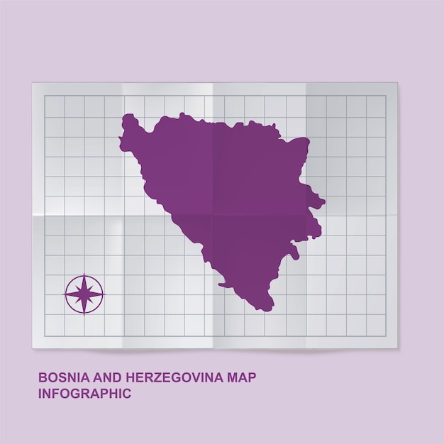 Vector bosnia and herzegovina map country in folded grid paper