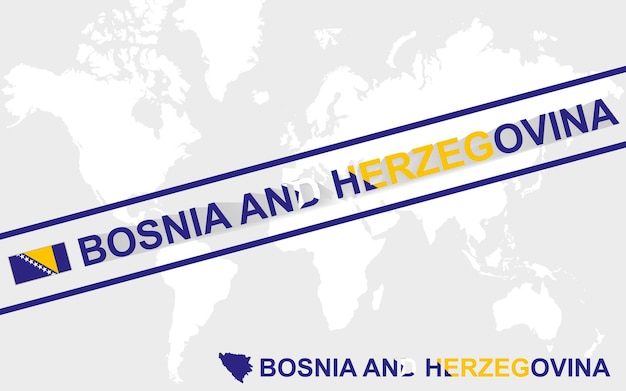 Vettore bandiera della mappa della bosnia ed erzegovina e illustrazione del testo