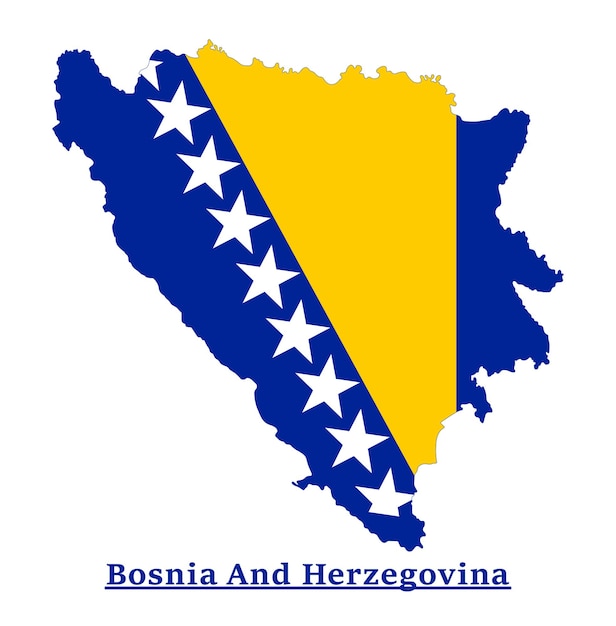 Bosnia and herzegovina national flag map design, illustration of bosnia country flag inside the map