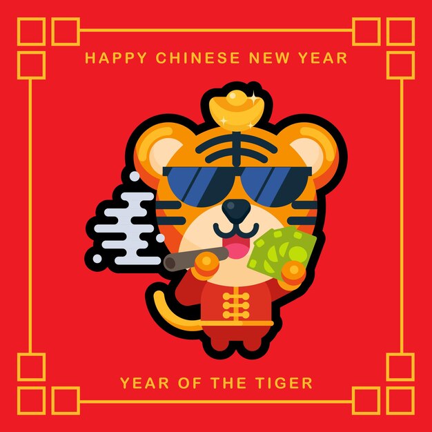 Vector boss character tiger mascot celebrating chinese new year