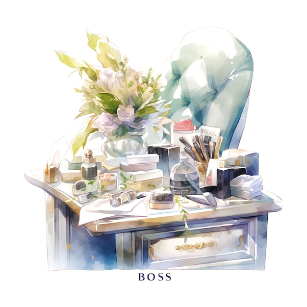 Vector boss day stilllife watercolor for celebration design