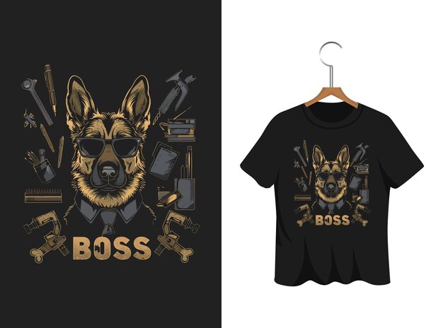 Vector boss dog silhouette t shirt design artwork