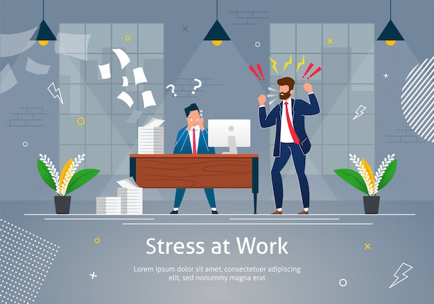 Boss man character screaming on stressed worker.