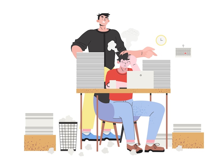 Vector boss scolding employee