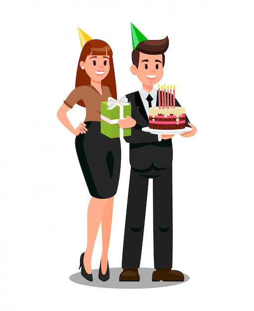 Boss and wife ready to corporate party flat vector