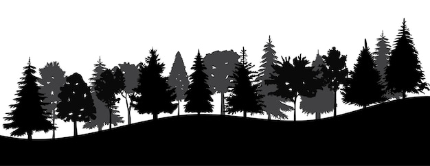 Bossilhouet met sparren en bomen geïsoleerde vector