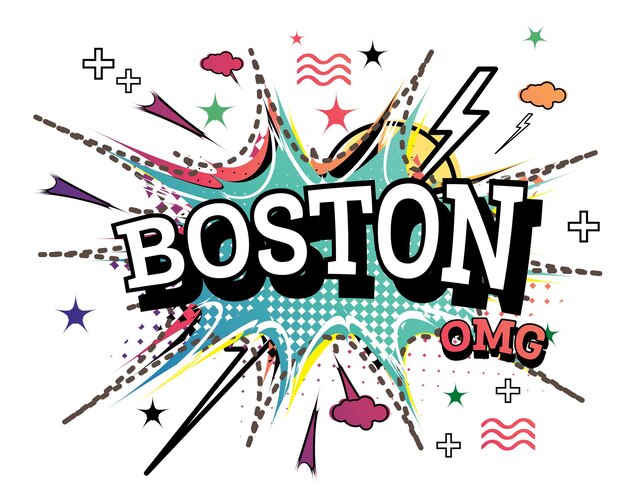 Testo comico di boston in stile pop art isolato su priorità bassa bianca