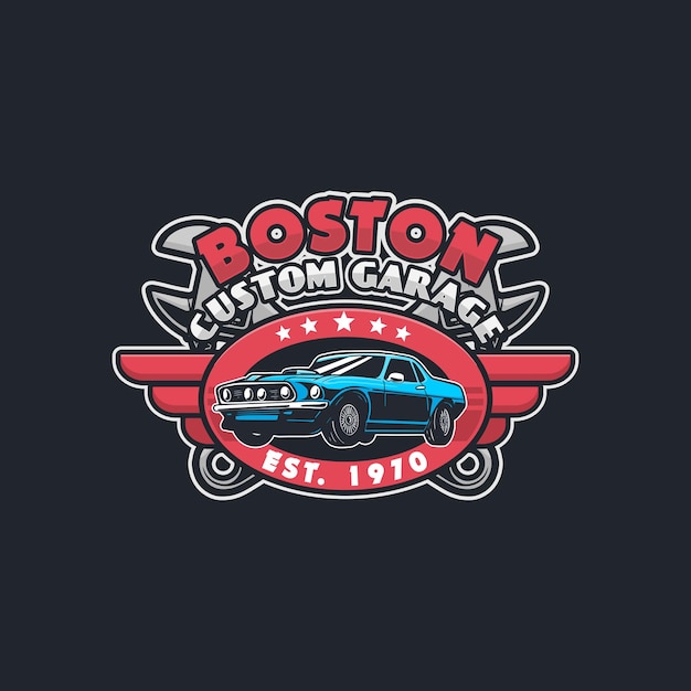 Vettore garage per la progettazione di illustrazioni di muscle car personalizzate boston