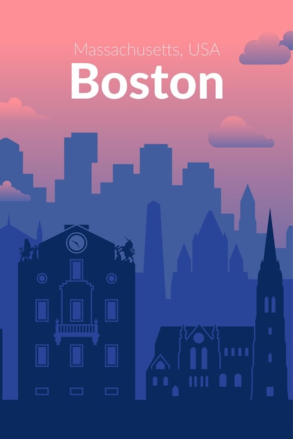 Бостон, Массачусетс, США, знаменитый плакат с видом на город