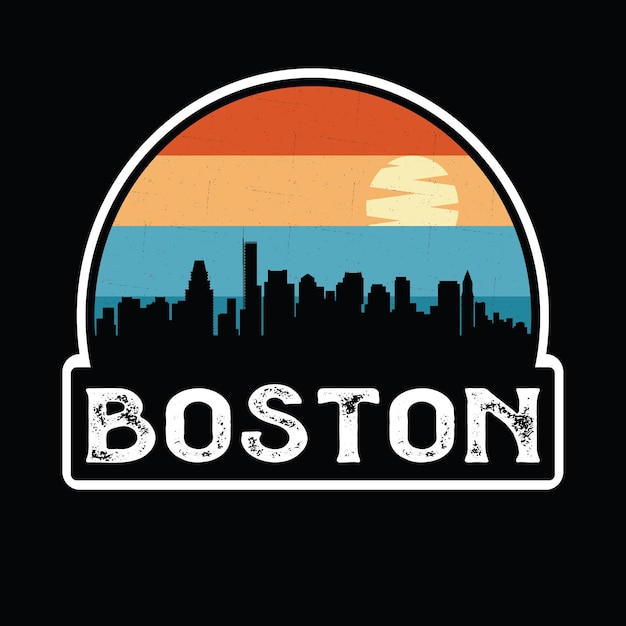 Boston Massachusetts USA Flag Skyline Silhouette Travel Souvenir Sticker Vector Illustration SVG EPS