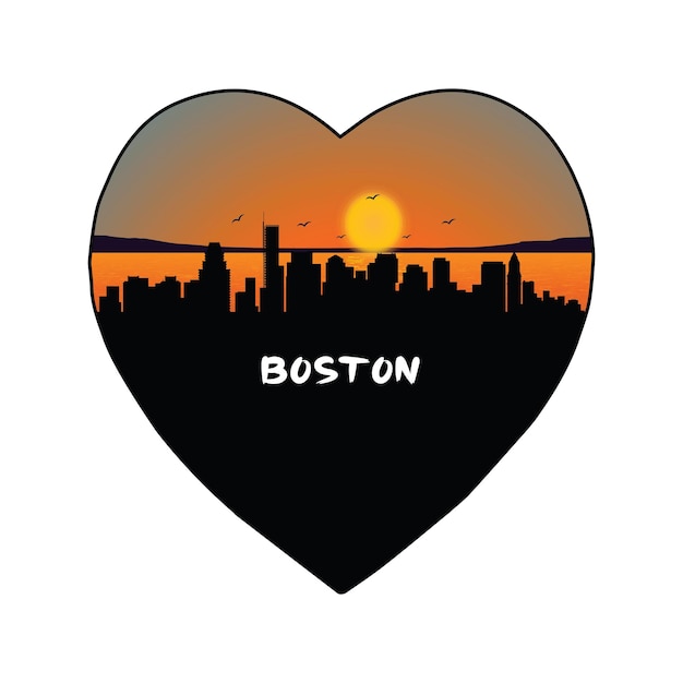 Boston Massachusetts USA Flag Skyline Silhouette Travel Souvenir Sticker Vector Illustration SVG EPS