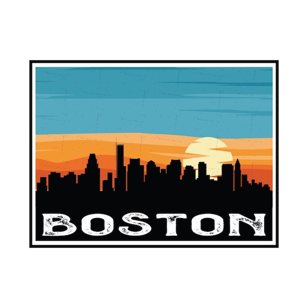 Бостон Массачусетс США Флаг Skyline Силуэт Путешествия Сувенирная Наклейка Векторная Иллюстрация SVG EPS