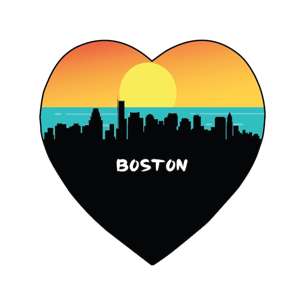 Boston Massachusetts Usa Vlag Skyline Silhouet Reizen Souvenir Sticker Vector Illustratie SVG EPS