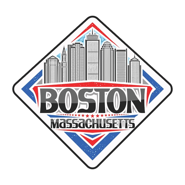 Illustrazione del ricordo di viaggio del distintivo dell'emblema dell'autoadesivo della bandiera del punto di riferimento dell'orizzonte di boston
