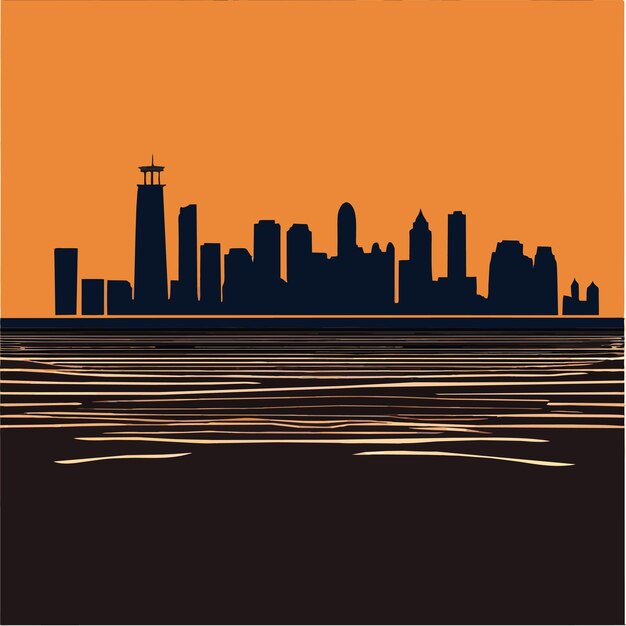 Vector boston skyline over river vector illustration