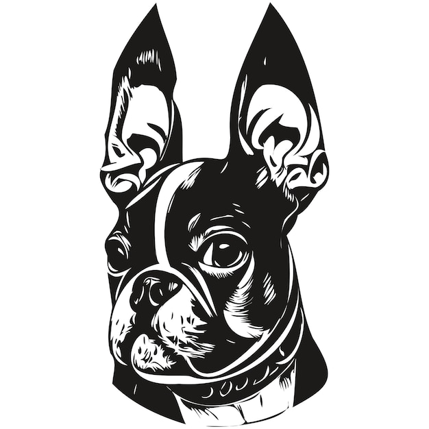 보스턴 테리어 개 손으로 그린 라인 아트 벡터 드로잉 흑백 로고 애완 동물 그림