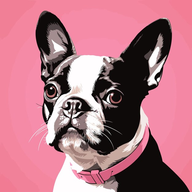 Boston Terrier dog portrait Vector illustration in pink background