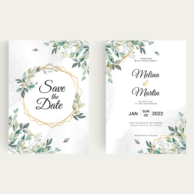 야생 꽃 을 가진 식물성 카드 의 잎 결혼식 초대 카드 디자인