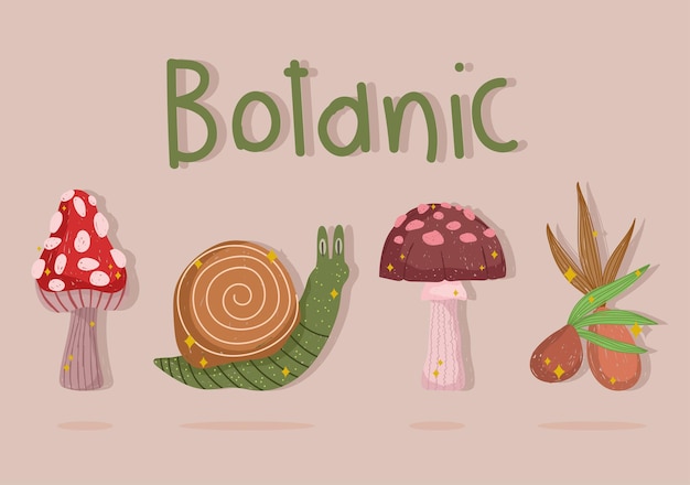 Vector botanic cartoon set