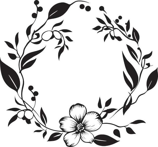 Logo vettoriale di eleganza botanica con cornice design di cornice floreale nera di eleganti viti da giardino