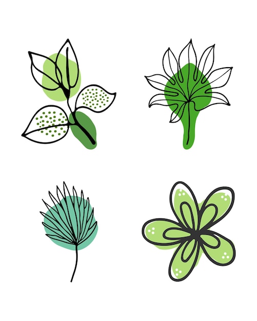 Botanic Line art pastel flower and leaves for poster template design