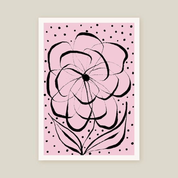 Botanicaal Collection Floral Black Ink Art Hand Painted Flowers Vector Poster