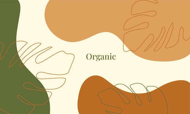 Вектор Ботанический абстрактный фон с органической формой и нарисованной вручную линией в пастельных тонах