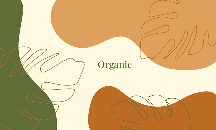 Vector botanical abstract background with organic shape and hand drawn line in pastel colors