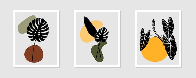 식물 추상 현대 중반 세기 현대 꽃 잎 Boho 포스터 표지 템플릿
