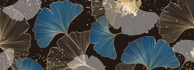 botanical abstract luxury background with golden leaves of ginkgo biloba