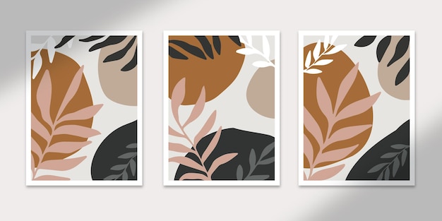 Poster botanici astratti arte forme disegnate a mano copre collezione set per la decorazione della parete