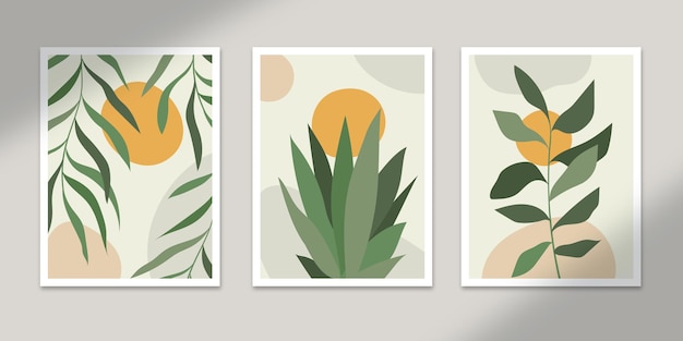 Botanical abstract posters art hand drawn shapes covers set collection for wall print decor