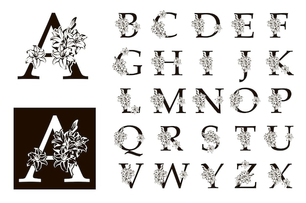 Vector botanical alphabet capital letters set