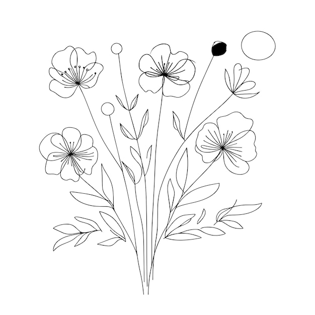 バタニカル・アート 抽象的な花の連続線画 ベクトルイラスト