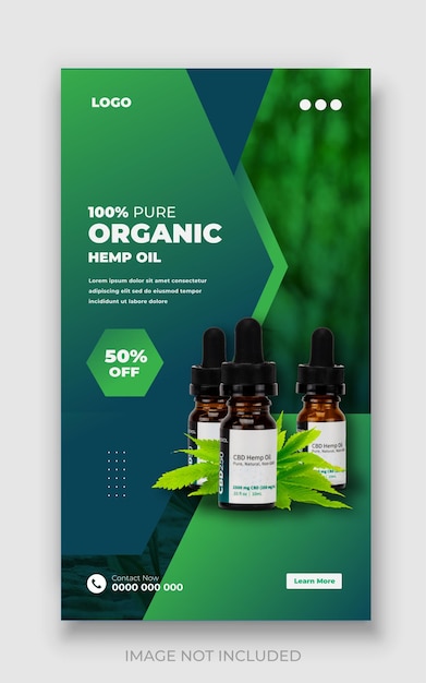 Vector botanical benefits hemp oil product design for social media ig stories