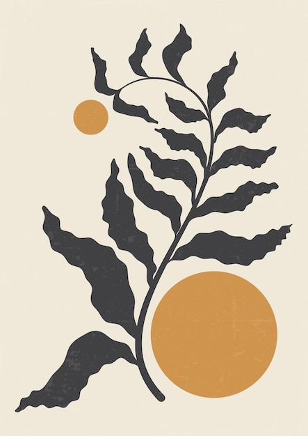 Botanical branch boho minimalist wall art illustration