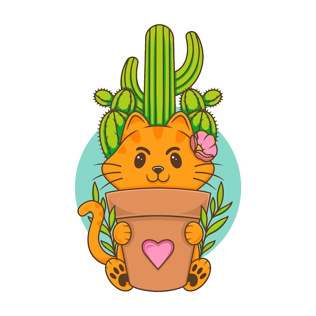 Vector botanical cat cute kawaii illustration