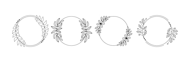 Botanical Circle Frame set doodle