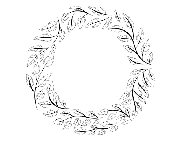 Botanical decoration doodle branch with leaves Herbal wreath Vector isolated black and white alphabet Letter O
