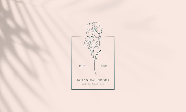 Ботанический цветочный элемент ручной рисунок логотипа с диким цветком и листьями