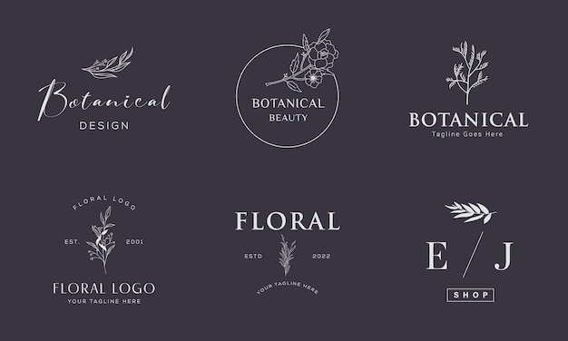 botanical floral element hand drawn logo with wild flower leaves logo for feminine and cosmetic