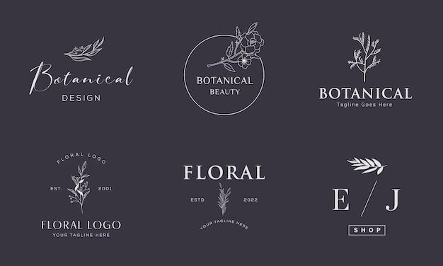 Botanical Floral element Hand Drawn Logo with Wild Flower Leaves Logo for feminine and cosmetic