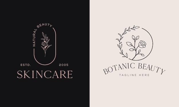 Elemento floreale botanico logo disegnato a mano con fiori selvatici e foglie logo per spa e cosmetici