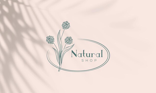 Botanical floral element hand drawn logo with wild flower and leaves