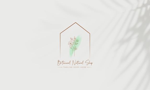 Botanical Floral element Hand Drawn Logo with Wild Flower and Leaves